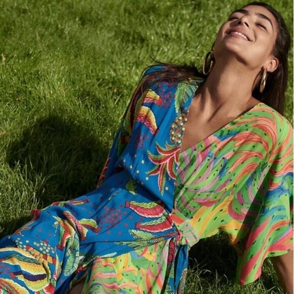 Farm Rio Tahiti Wrap Maxi Dress, Small - Picture 1 of 13